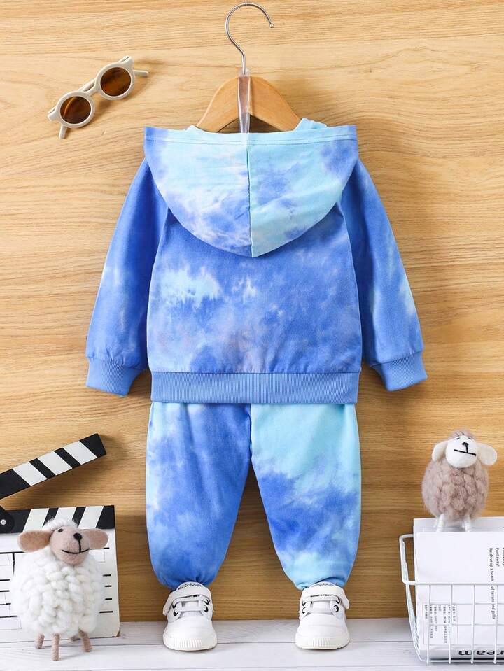 Baby Boy Tie Dye Letter Graphic Hoodie & Sweatpants